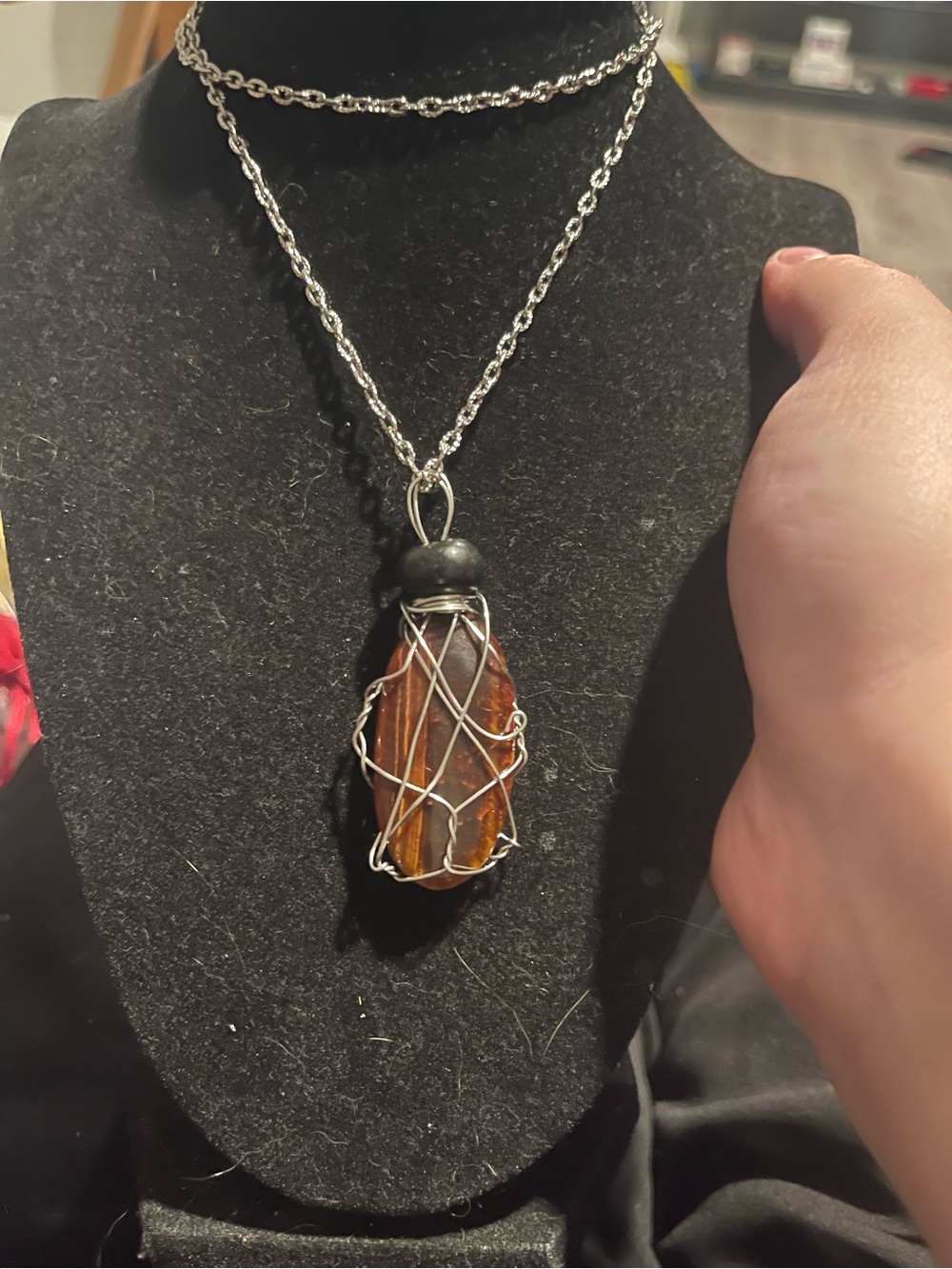 Wire wrapped red tigers eye necklace